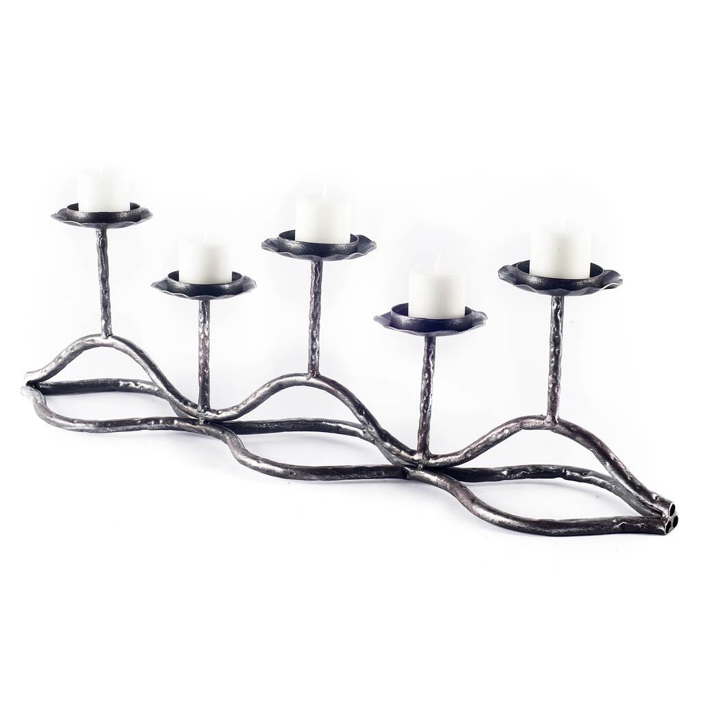 7" Black Distressed Geometric Metal Tabletop Tealight Candle Holder
