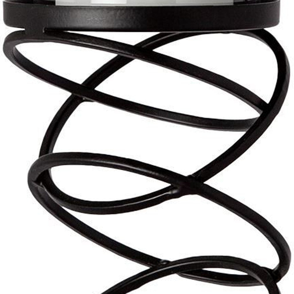 17" Black Geometric Glass And Metal Tabletop Pillar Candle Holder
