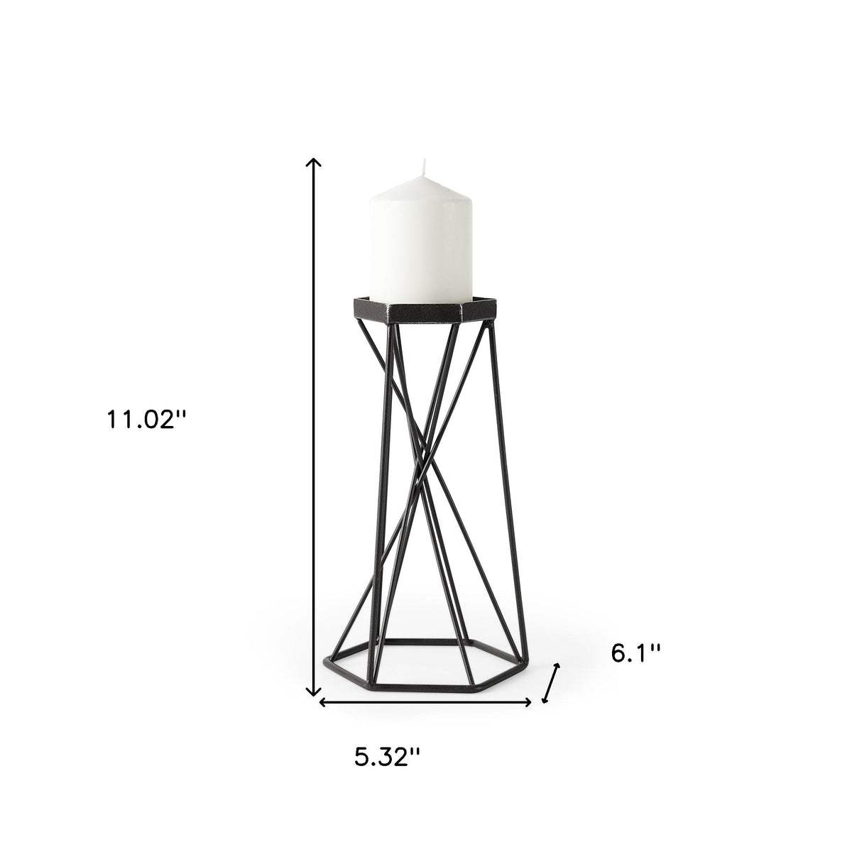 11" Black Distressed Geometric Metal Tabletop Pillar Candle Holder