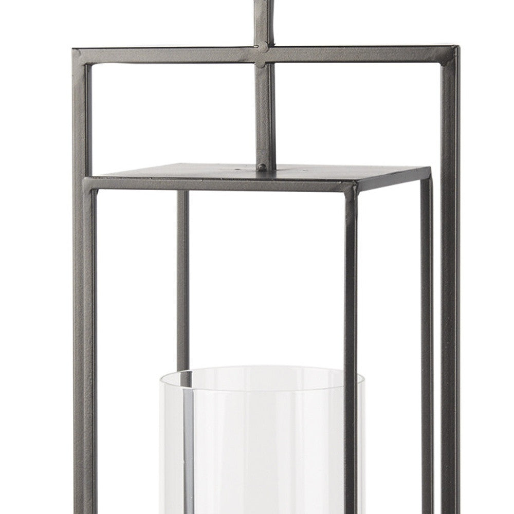 24" Black Geometric Metal Tabletop Lantern Candle Holder