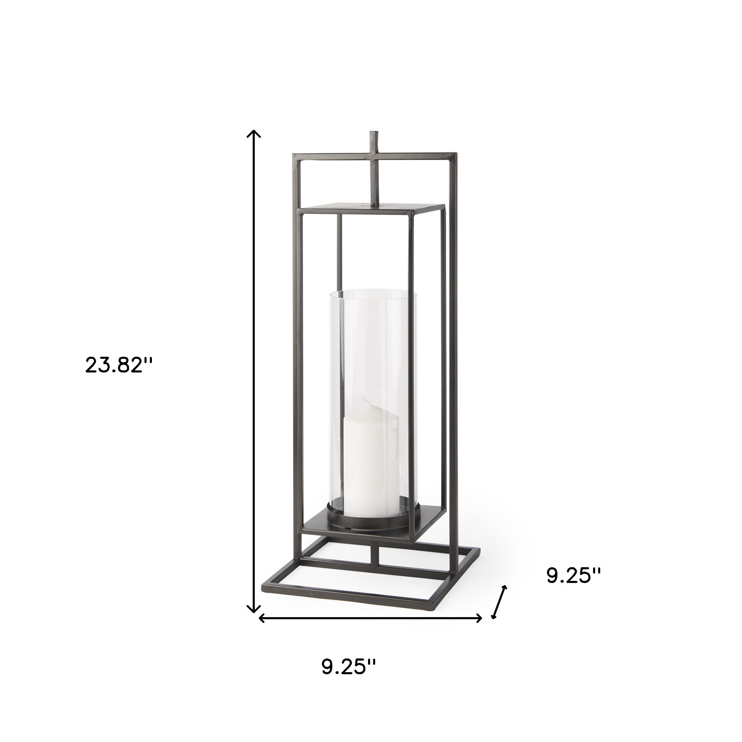 24" Black Geometric Metal Tabletop Lantern Candle Holder