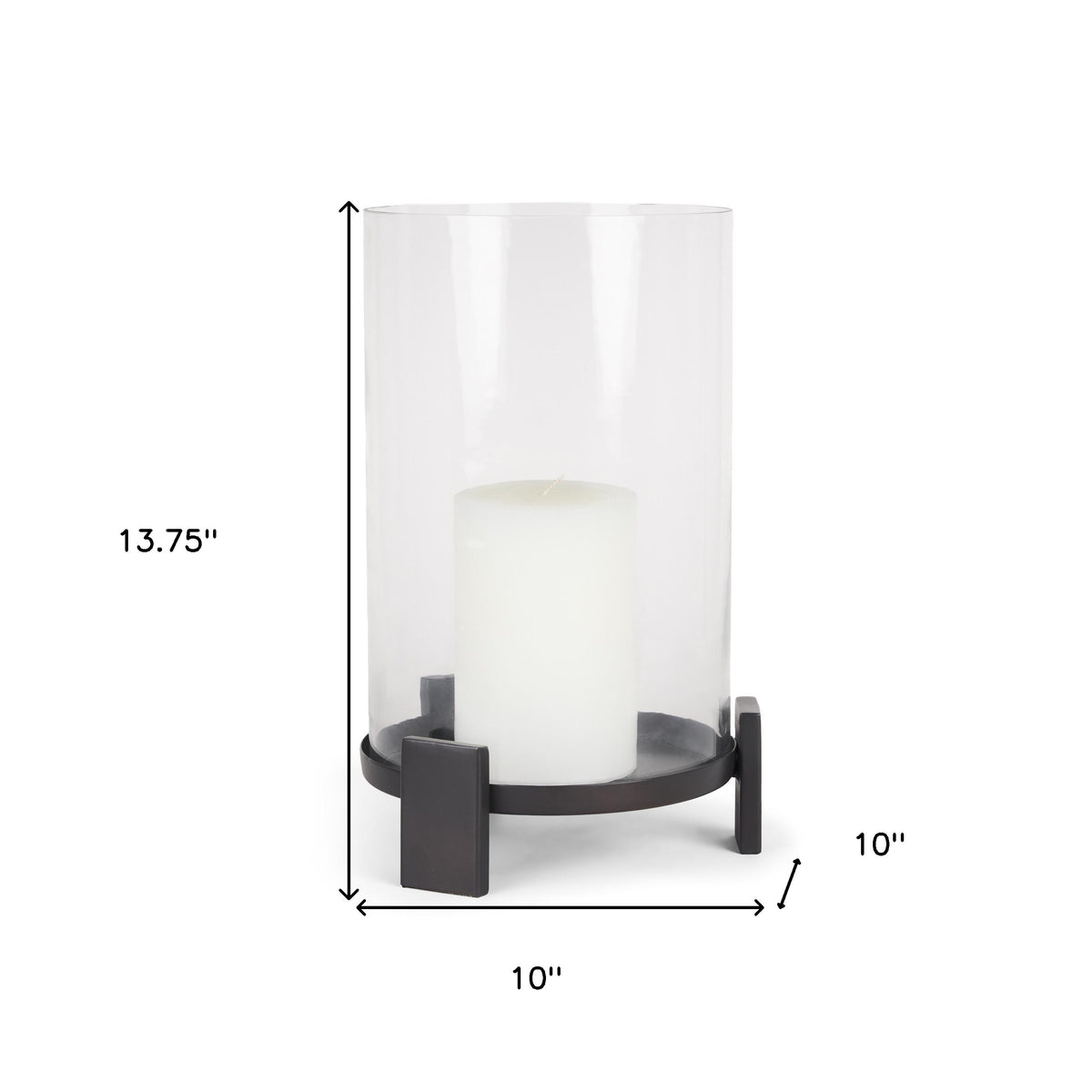 14" Black Metal Abstract Tabletop Hurricane Candle Holder