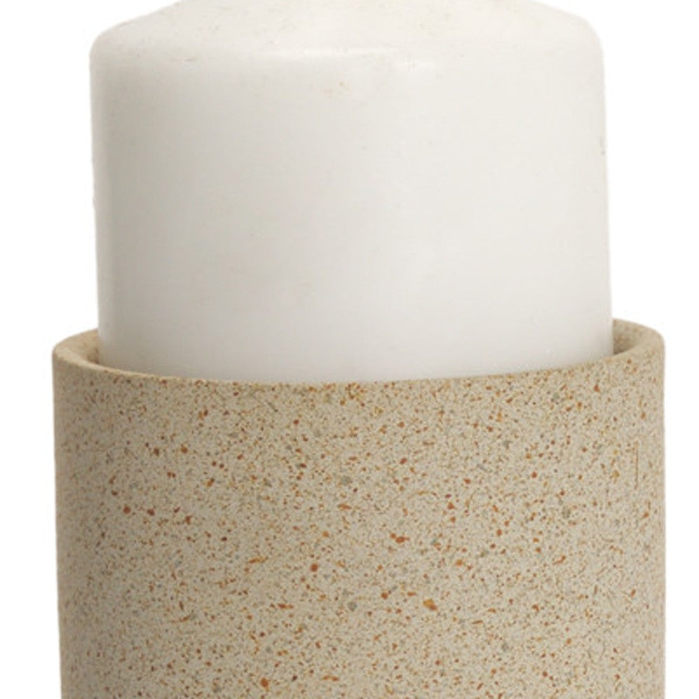 11" Beige Metal Tabletop Pillar Candle Holder