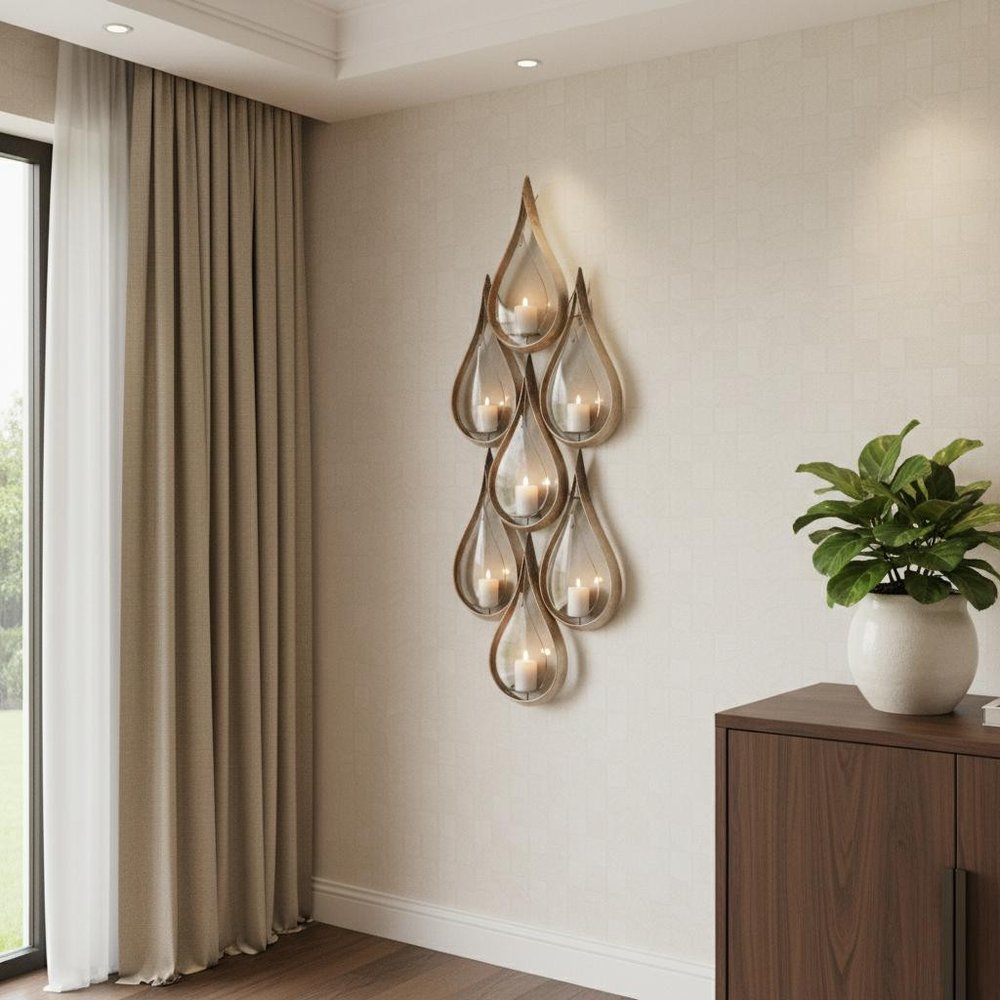 52" Gold And Gray Distressed Geometric Glass And Metal Wall Sconce Candle Holder