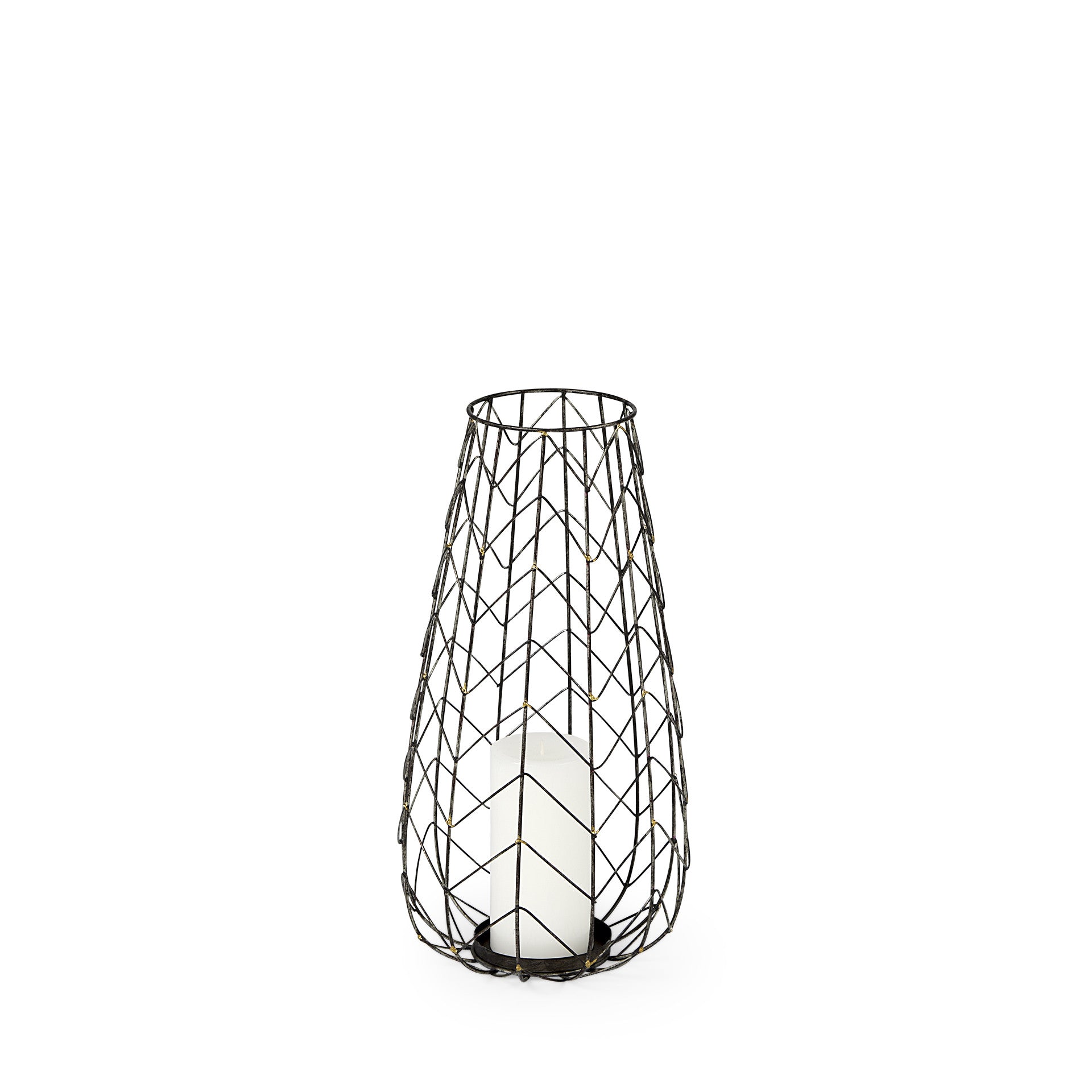 16" Gold Distressed Lattice Metal Tabletop Lantern Candle Holder