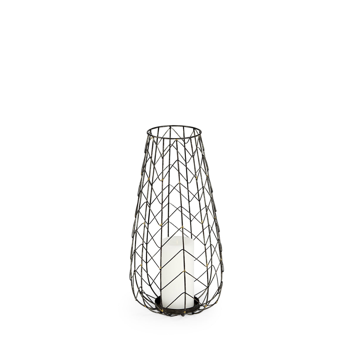 16" Gold Distressed Lattice Metal Tabletop Lantern Candle Holder