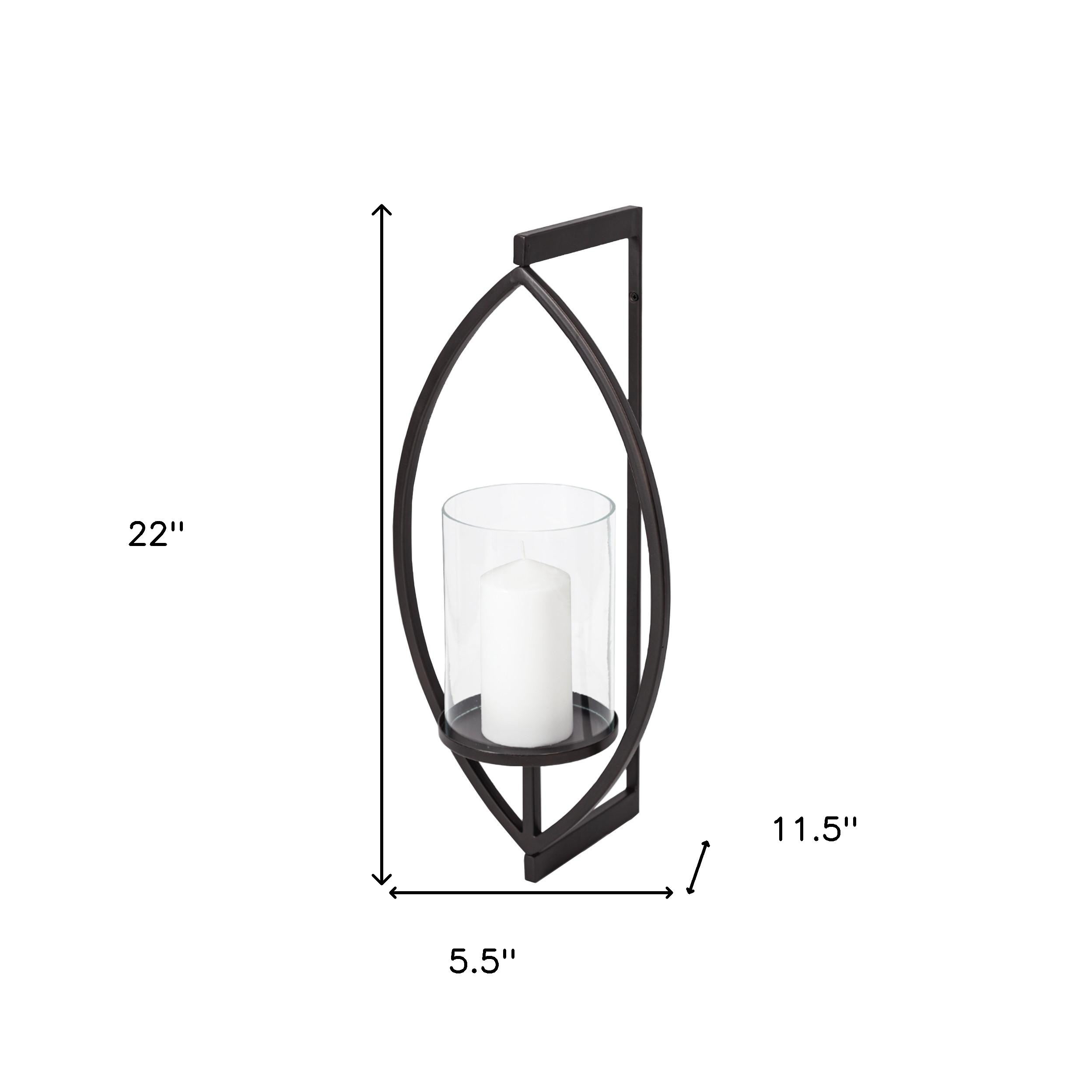 22" Black Geometric Metal And Glass Lantern Candle Holder