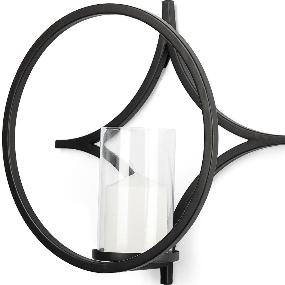 6" Black Quatrefoil Metal And Glass Wall Sconce Candle Holder