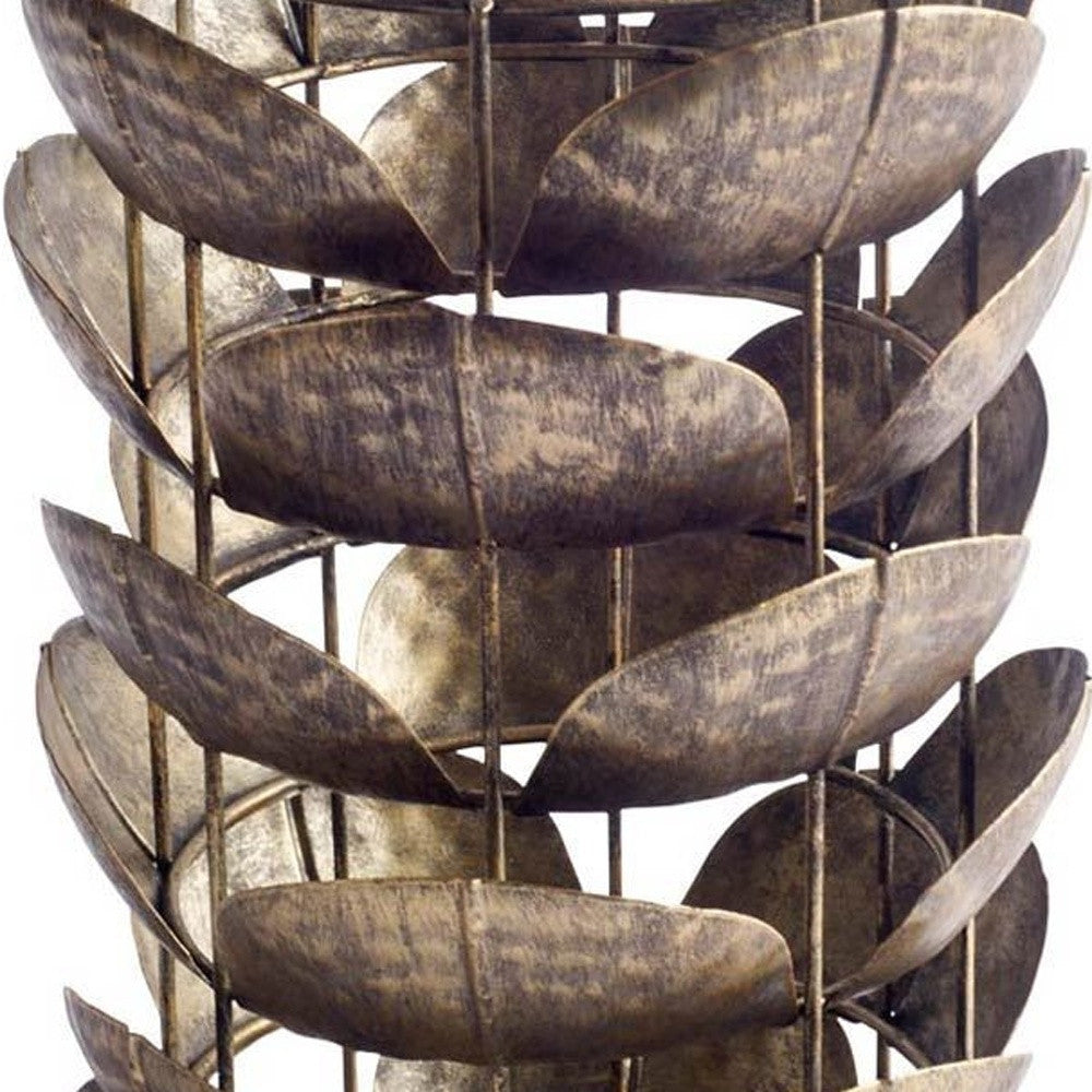 10" Bronze Distressed Botanical Leaf Metal Tabletop Hurricane Candle Holder