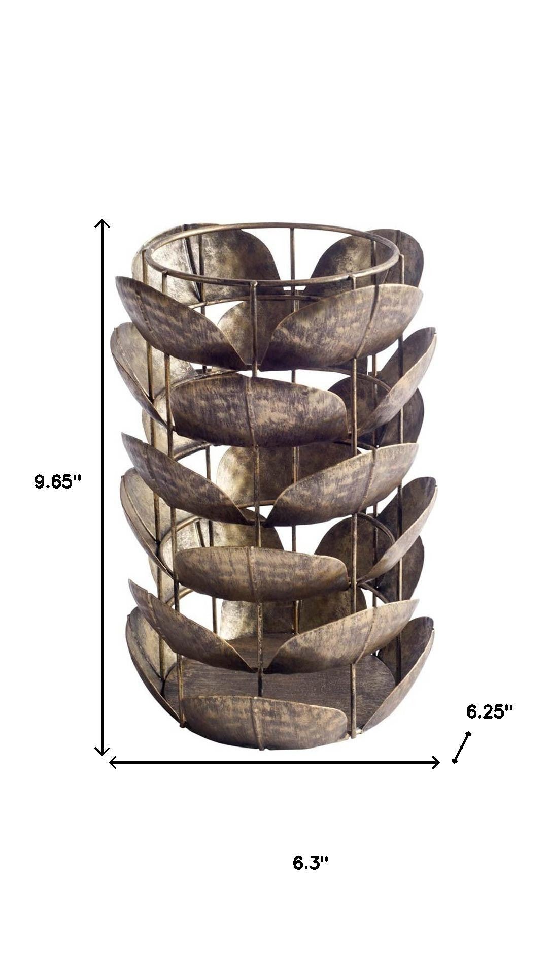 10" Bronze Distressed Botanical Leaf Metal Tabletop Hurricane Candle Holder