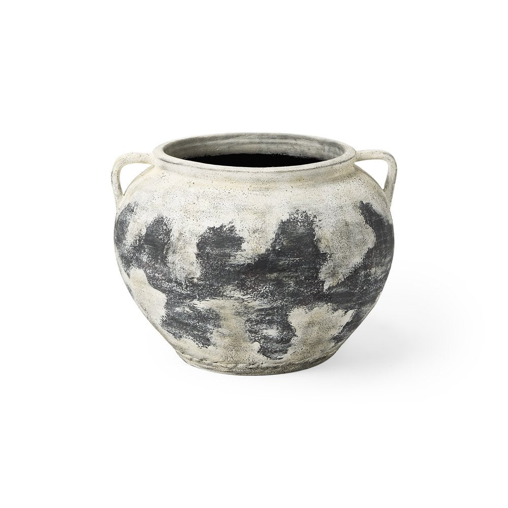 15" Black And White Ombre Ceramic Amphora Floor Vase