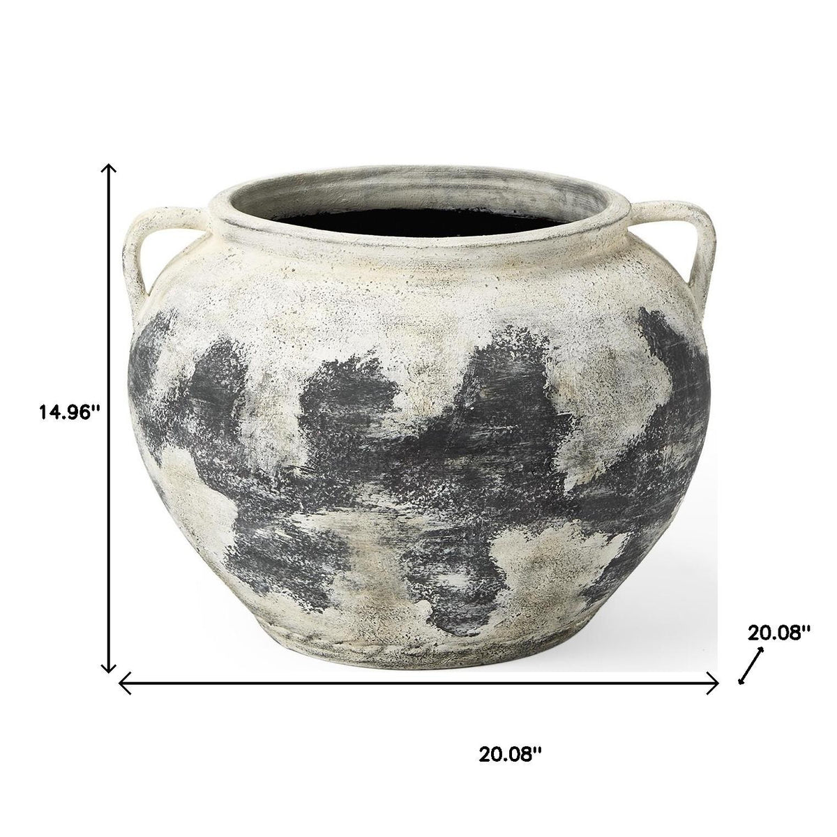 15" Black And White Ombre Ceramic Amphora Floor Vase