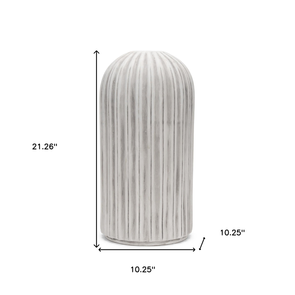 21" Gray And White Striped Ceramic Cylinder Floor Vase