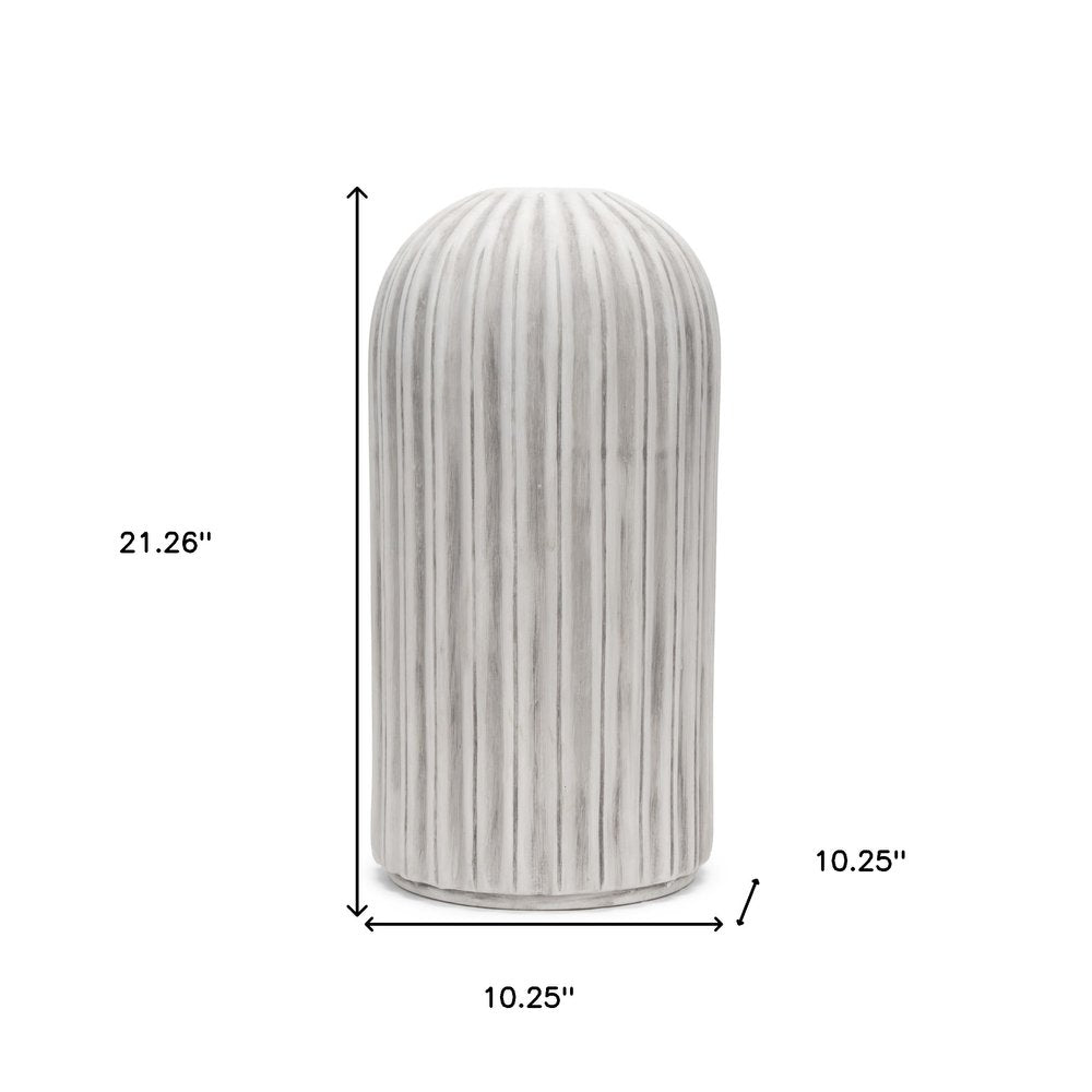 21" Gray And White Striped Ceramic Cylinder Floor Vase