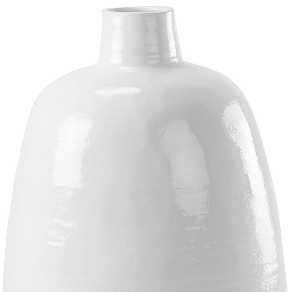 32" White And Beige Color Block Ceramic Round Floor Vase