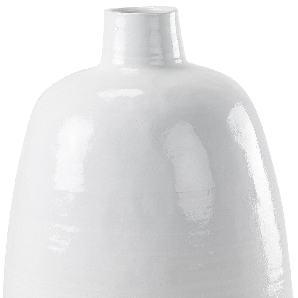32" White And Beige Color Block Ceramic Round Floor Vase