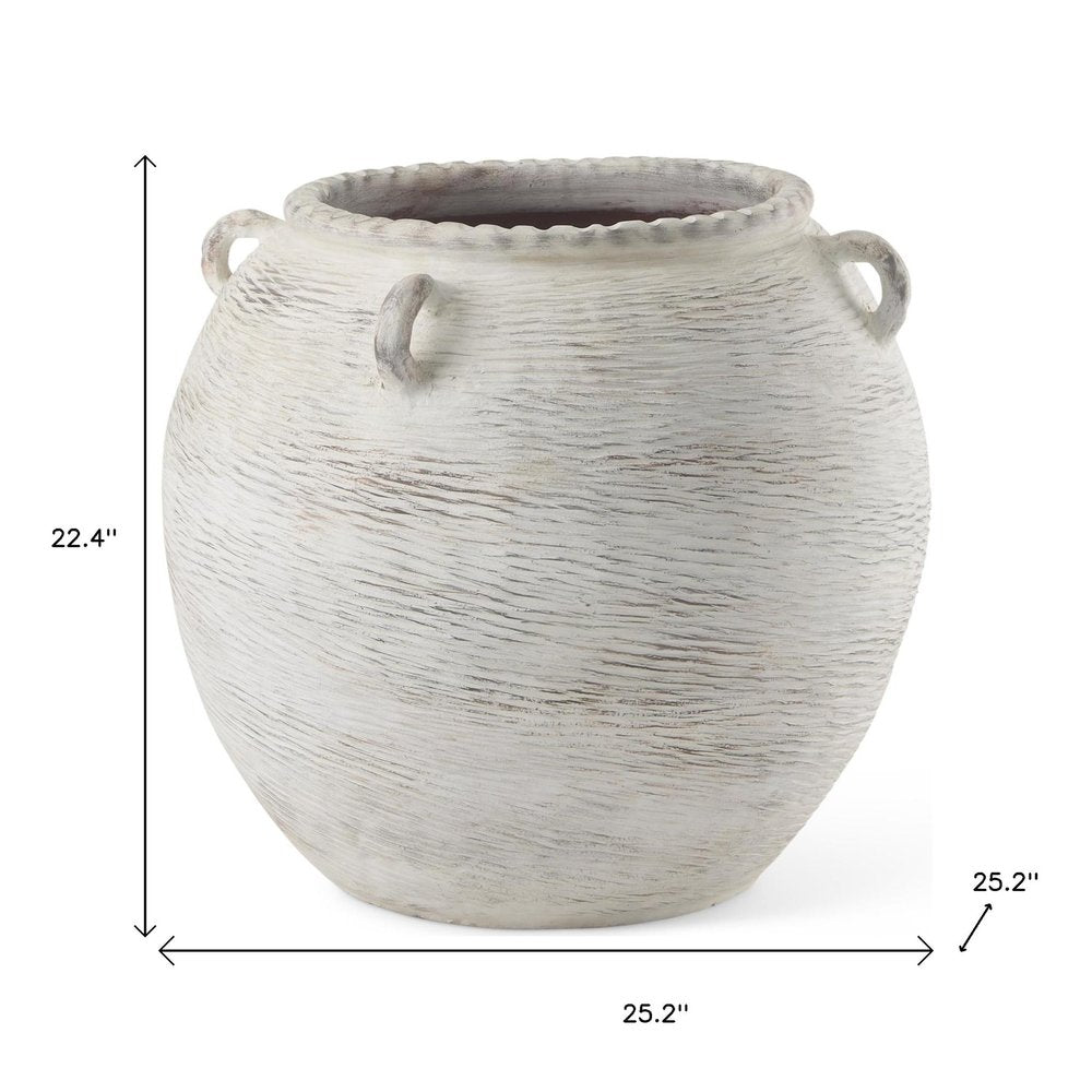 22" Cream Ceramic Amphora Floor Vase