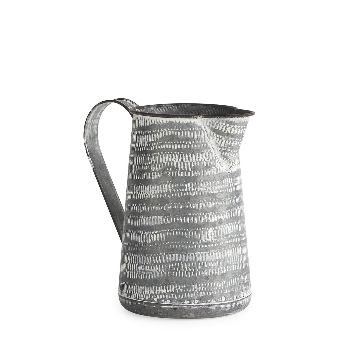 8" Gray And White Striped Metal Tapered Jug Vase