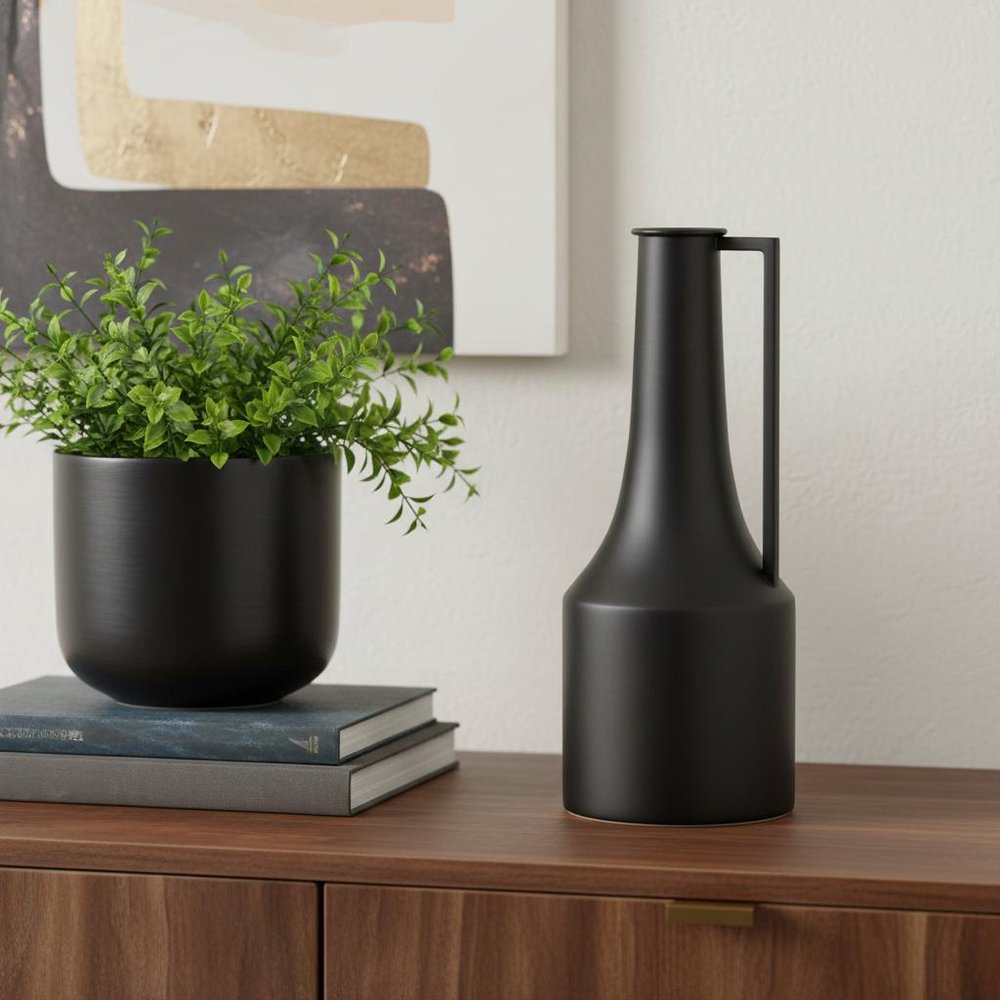 14" Black Metal Jug Vase