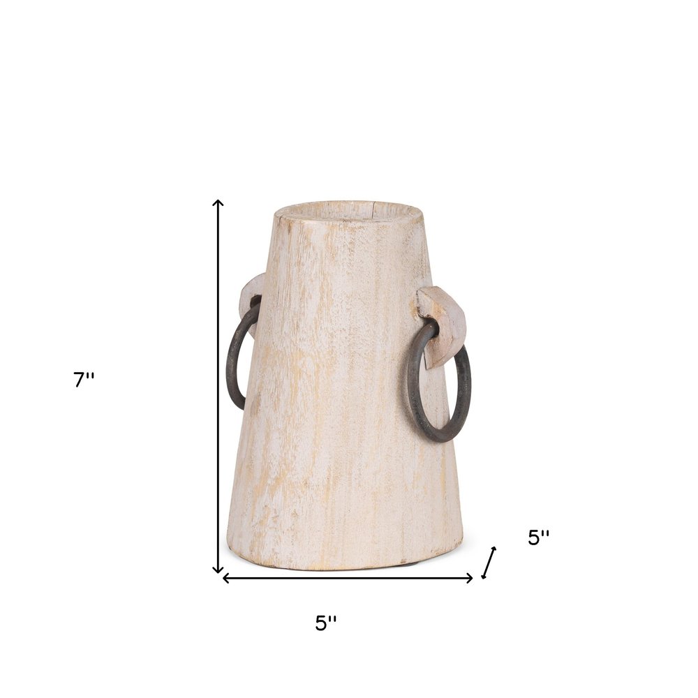 7" Light Brown Solid Wood Cylinder Jug Vase