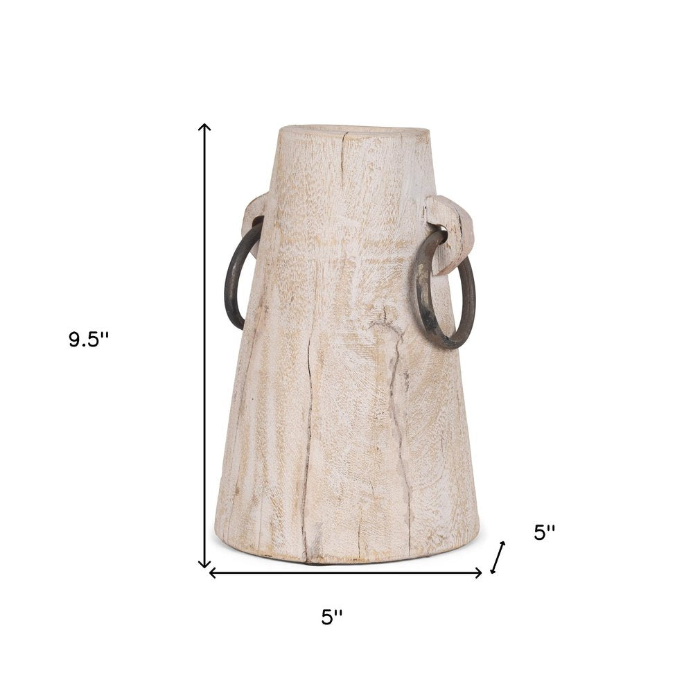 10" Light Brown Solid Wood Cylinder Jug Vase