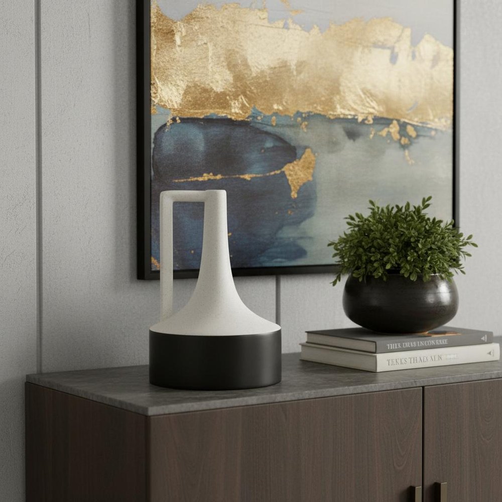 12" Black And White Ombre Ceramic Jug Vase