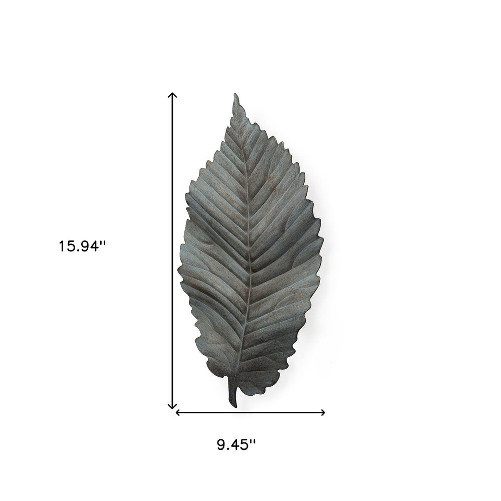 Brattea 16" X 9" Green Leaf Metal Hanging Dimensional Sculpture