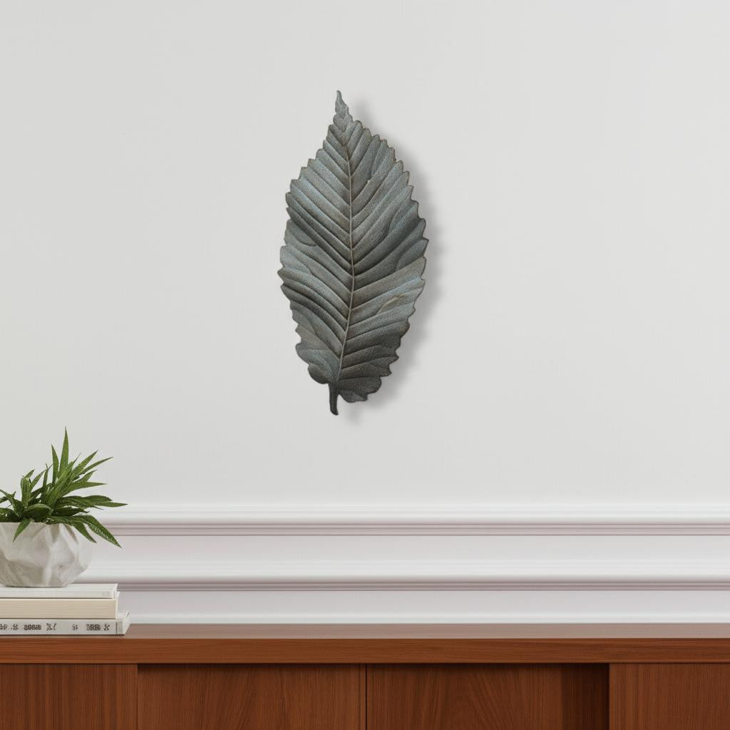 Brattea 16" X 9" Green Leaf Metal Hanging Dimensional Sculpture