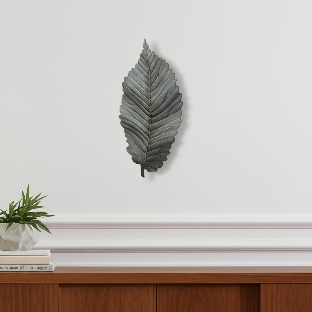 Brattea 16" X 9" Green Leaf Metal Hanging Dimensional Sculpture