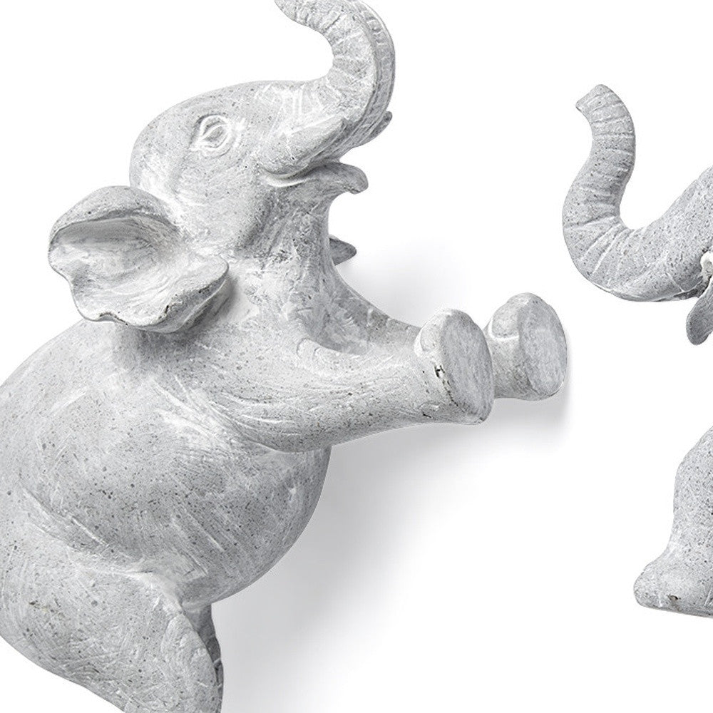 Set of Two Maynard I Gray Elephant Resin Hanging Dimensional Sculpture