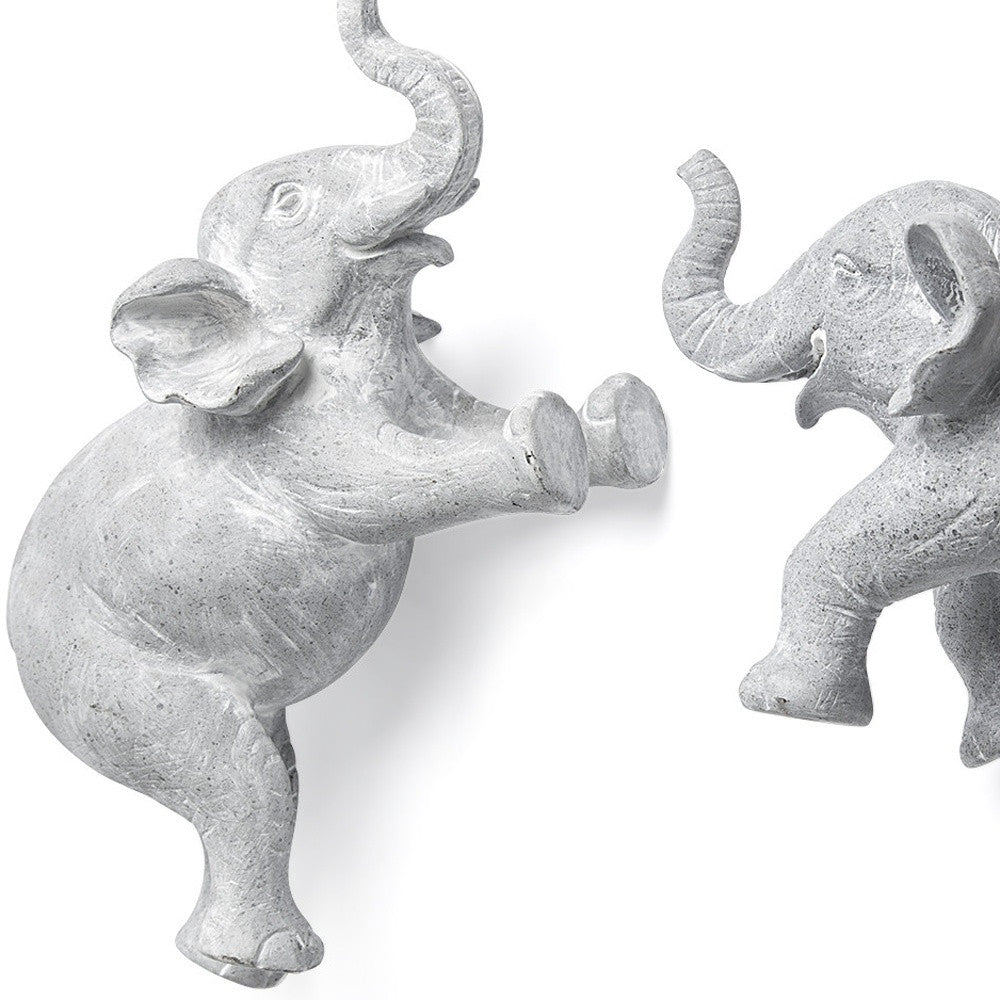 Set of Two Maynard I Gray Elephant Resin Hanging Dimensional Sculpture