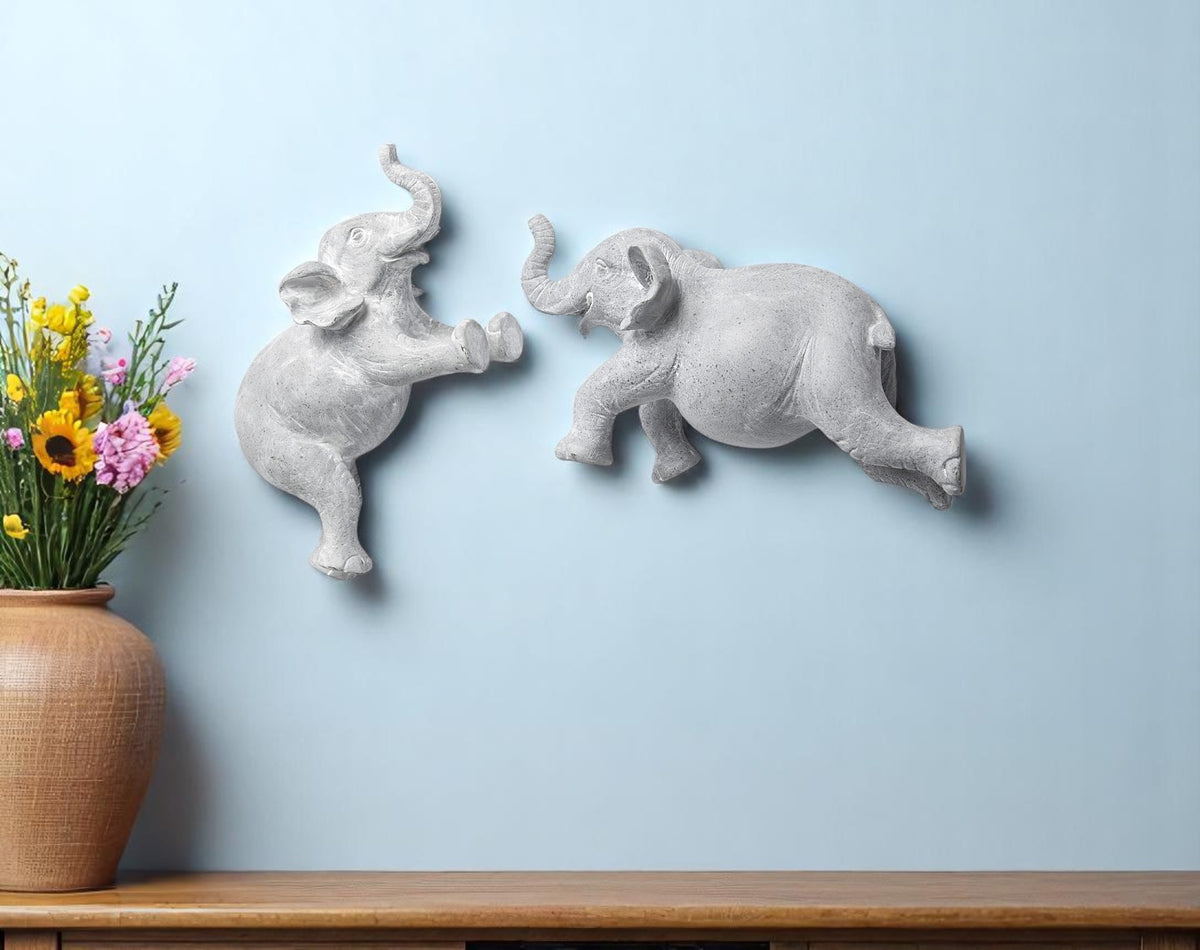 Set of Two Maynard I Gray Elephant Resin Hanging Dimensional Sculpture