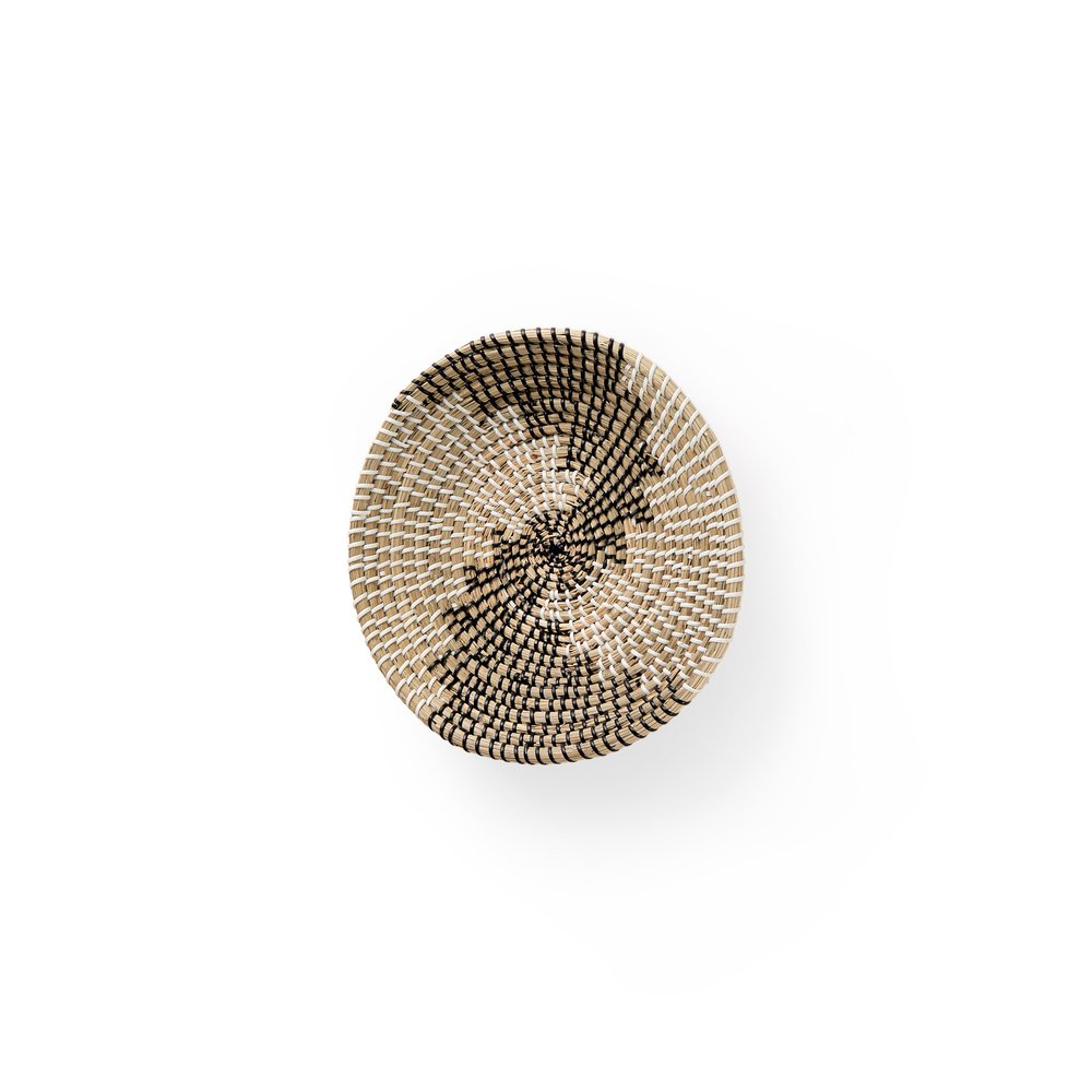 Luna 12" X 12" Black Light Brown And White Abstract Geometric Seagrass Circle Hanging Dimensional Sculpture
