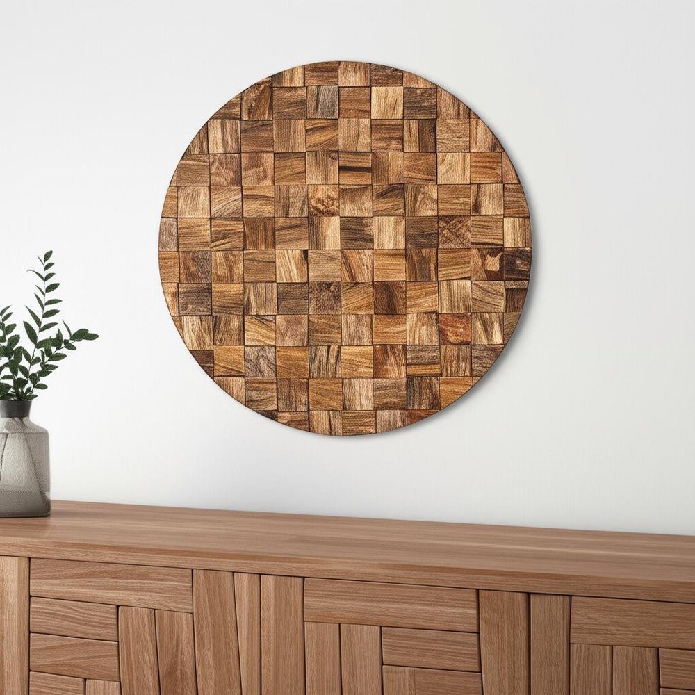 Into the Abyss II 24" X 24" Brown Geometric Wood Circle Hanging Dimensional Sculpture