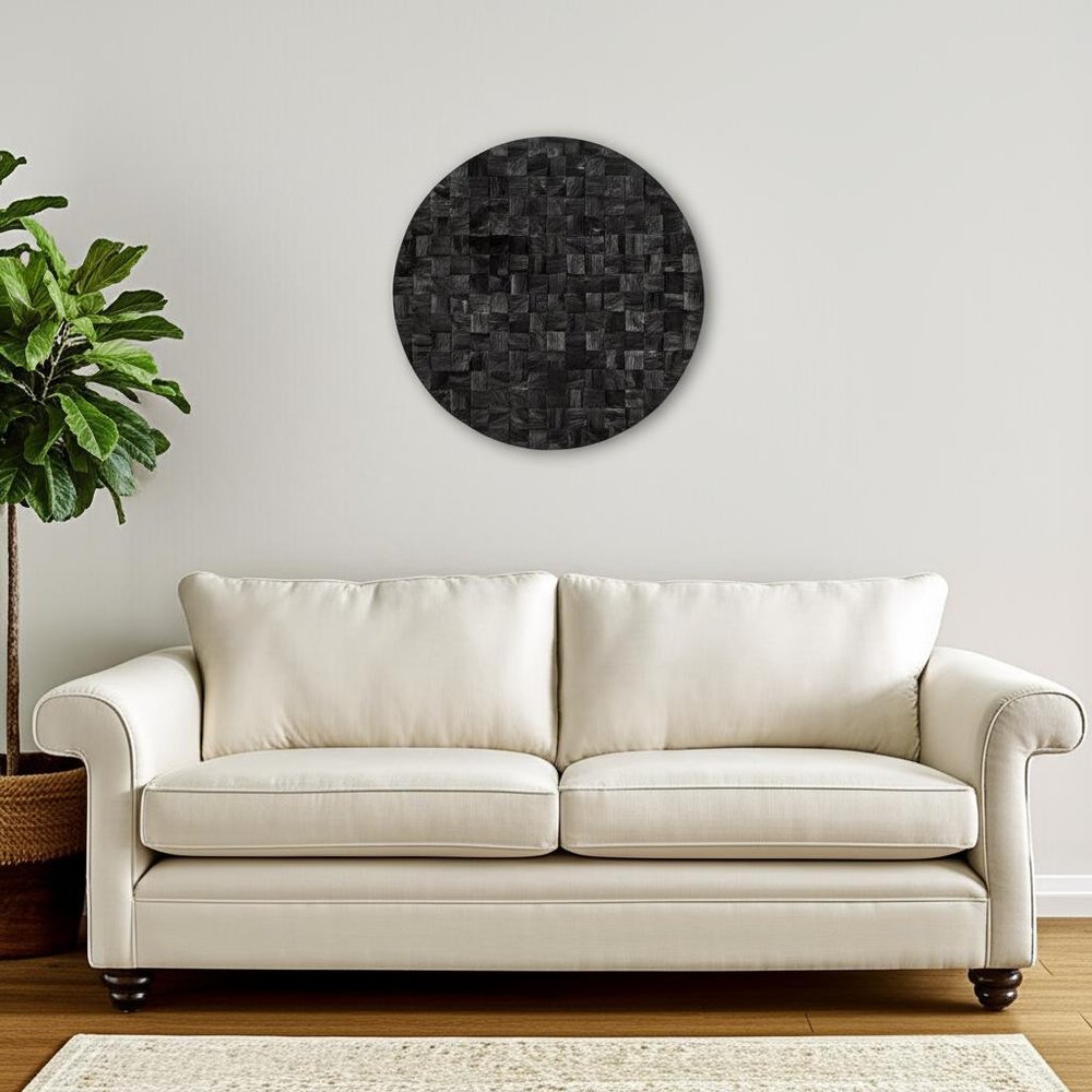 Into the Abyss II 32" X 32" Black Geometric Wood Circle Hanging Dimensional Sculpture
