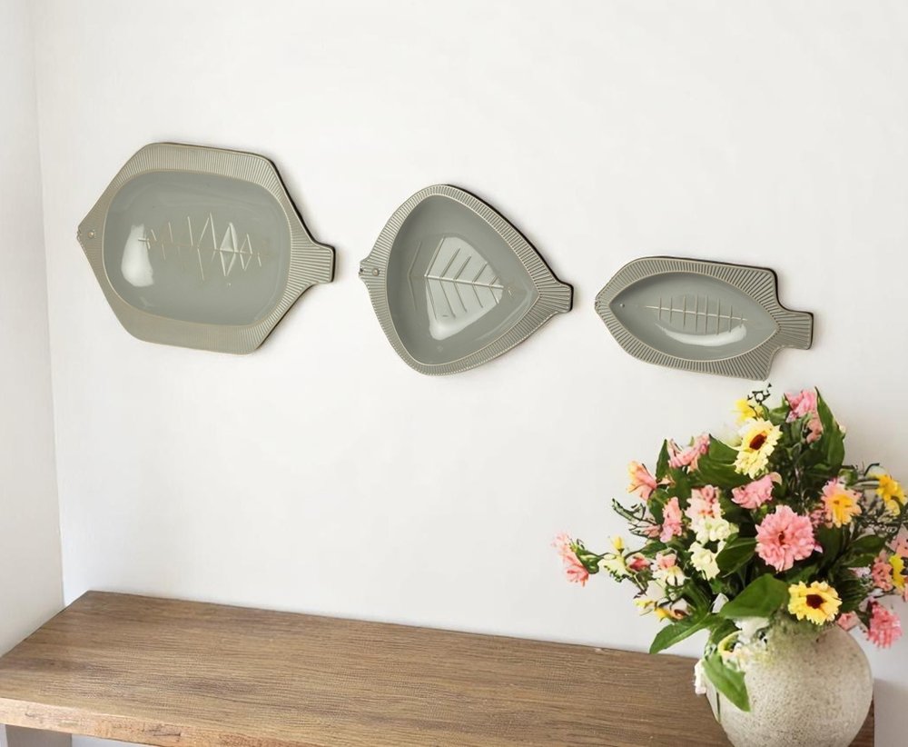 Set of Three Samira Gray Fish Metal Hanging Dimensional Sculpture