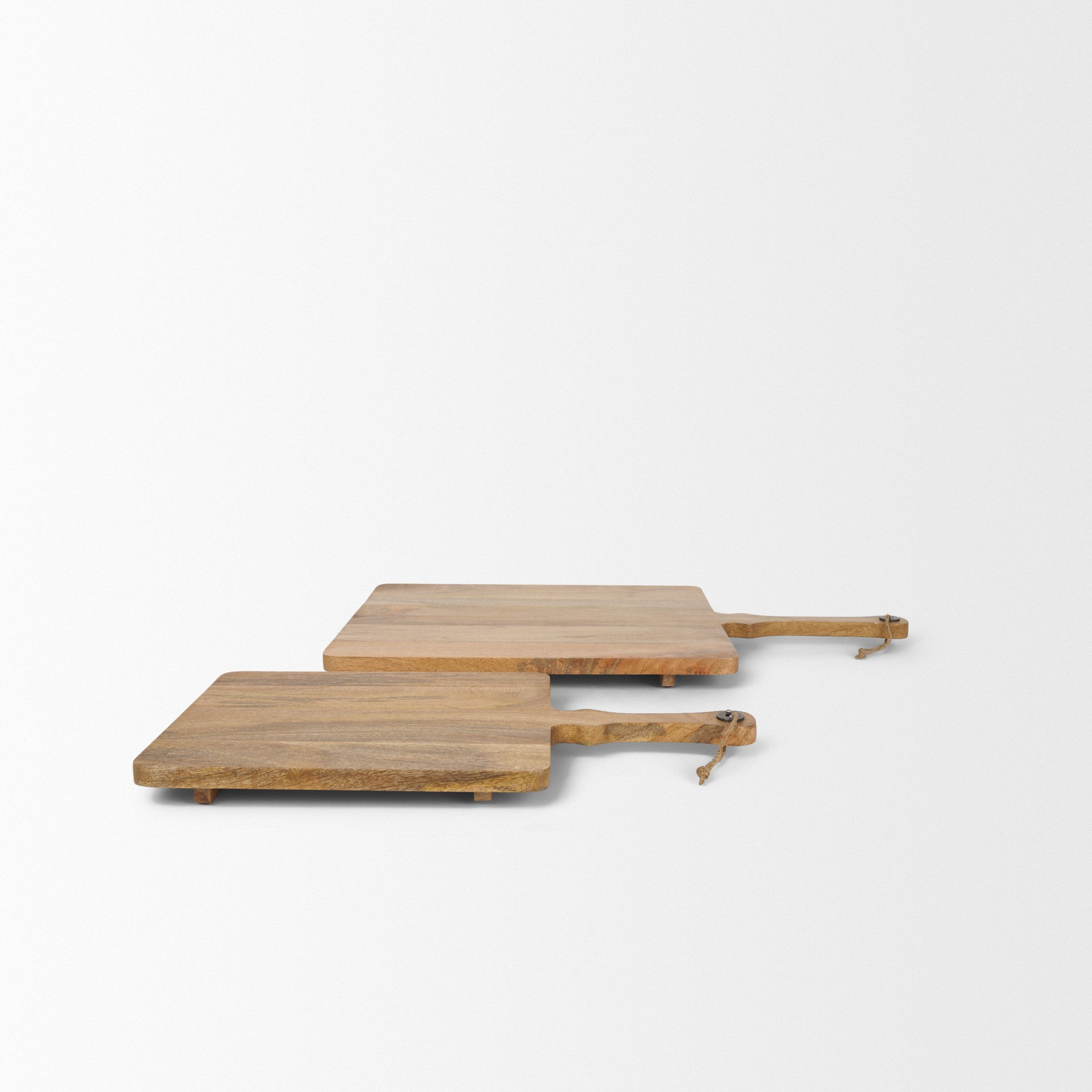 Set of Two Natural Solid Wood Handmade Serve Boards With Handles