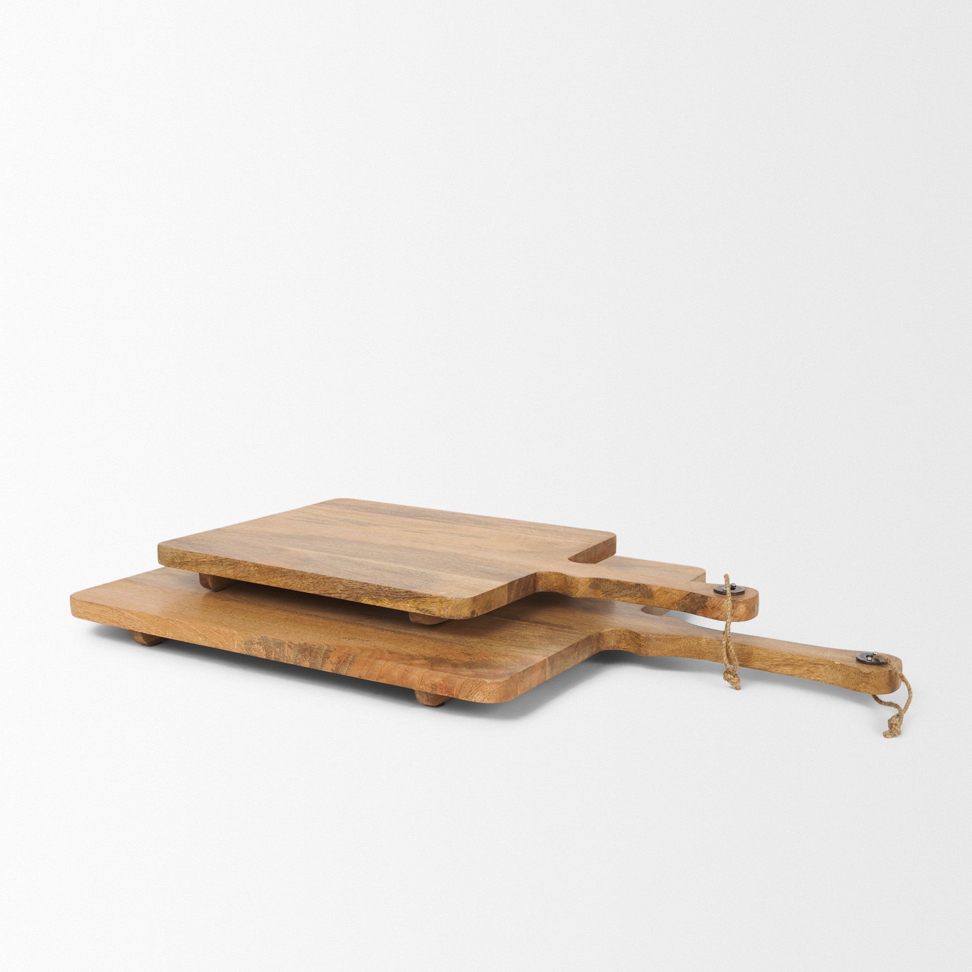 Set of Two Natural Solid Wood Handmade Serve Boards With Handles