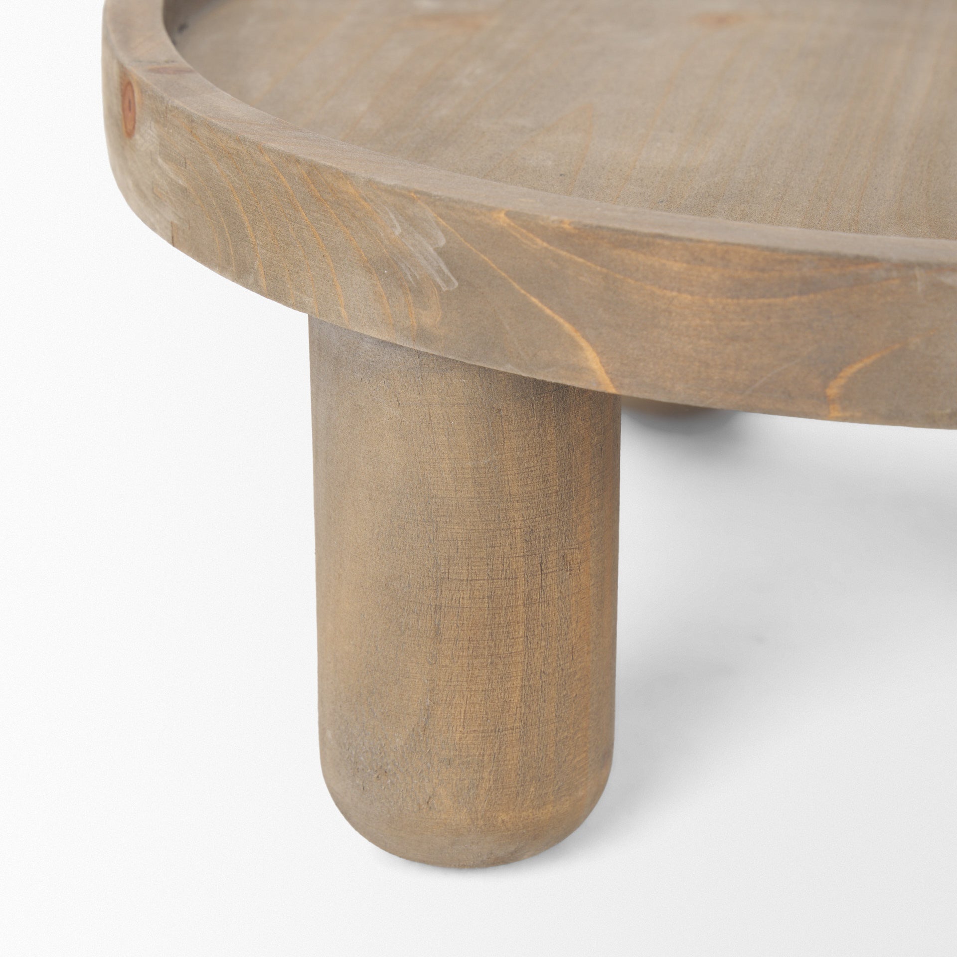 Set of Two Gray And Natural Solid Wood Handmade Round Risers