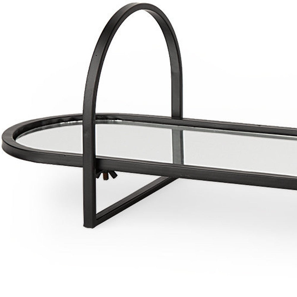 Set of Two Black Oval Metal Handmade Serving Tray With Handles