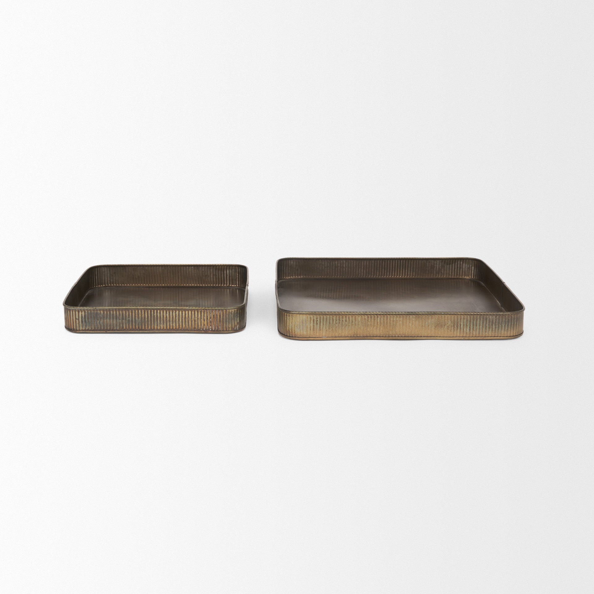Set of Two Antiqued Brass Metal Handmade Serving Tray