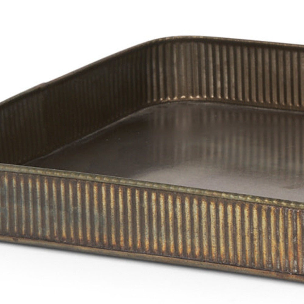 Set of Two Antiqued Brass Metal Handmade Serving Tray