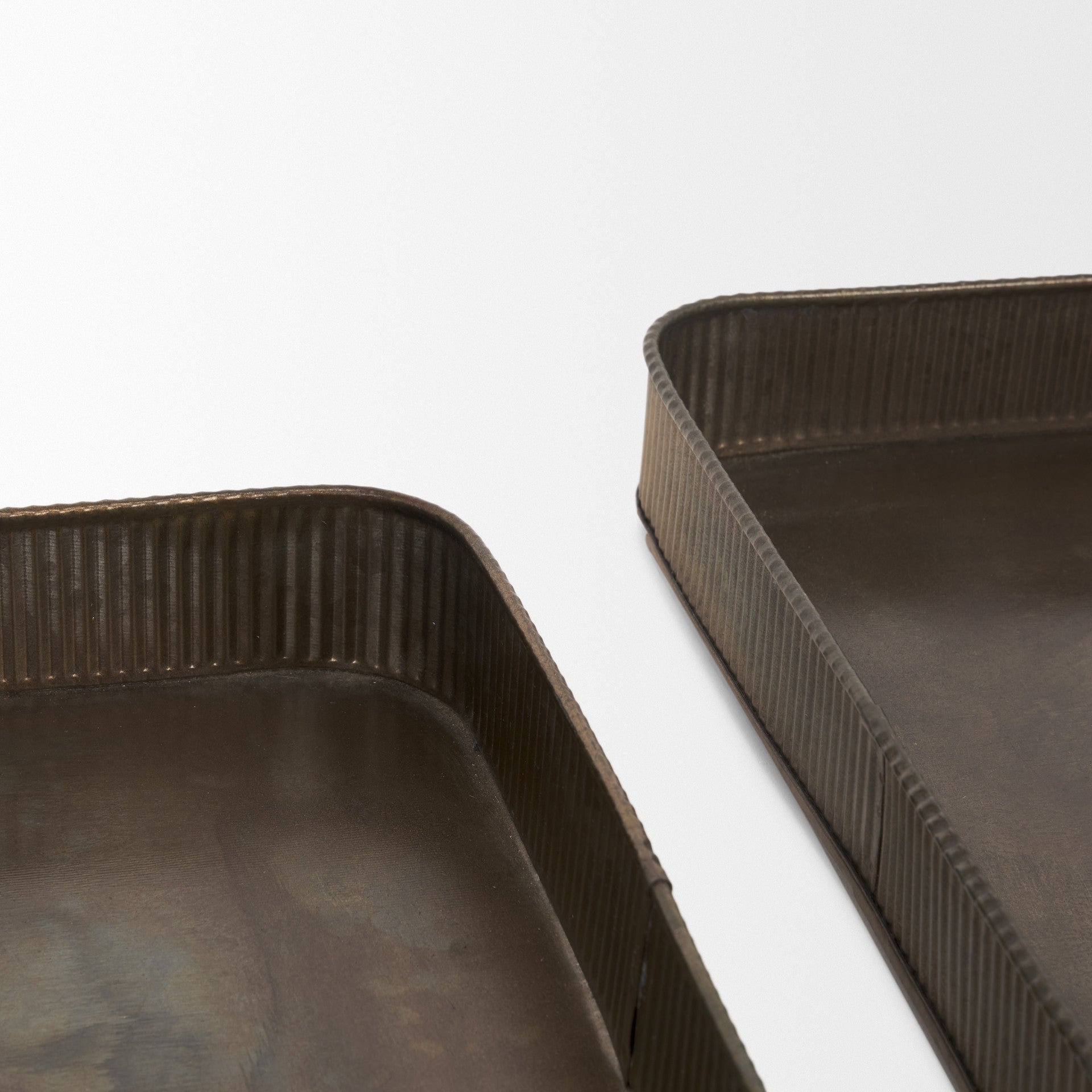Set of Two Antiqued Brass Metal Handmade Serving Tray