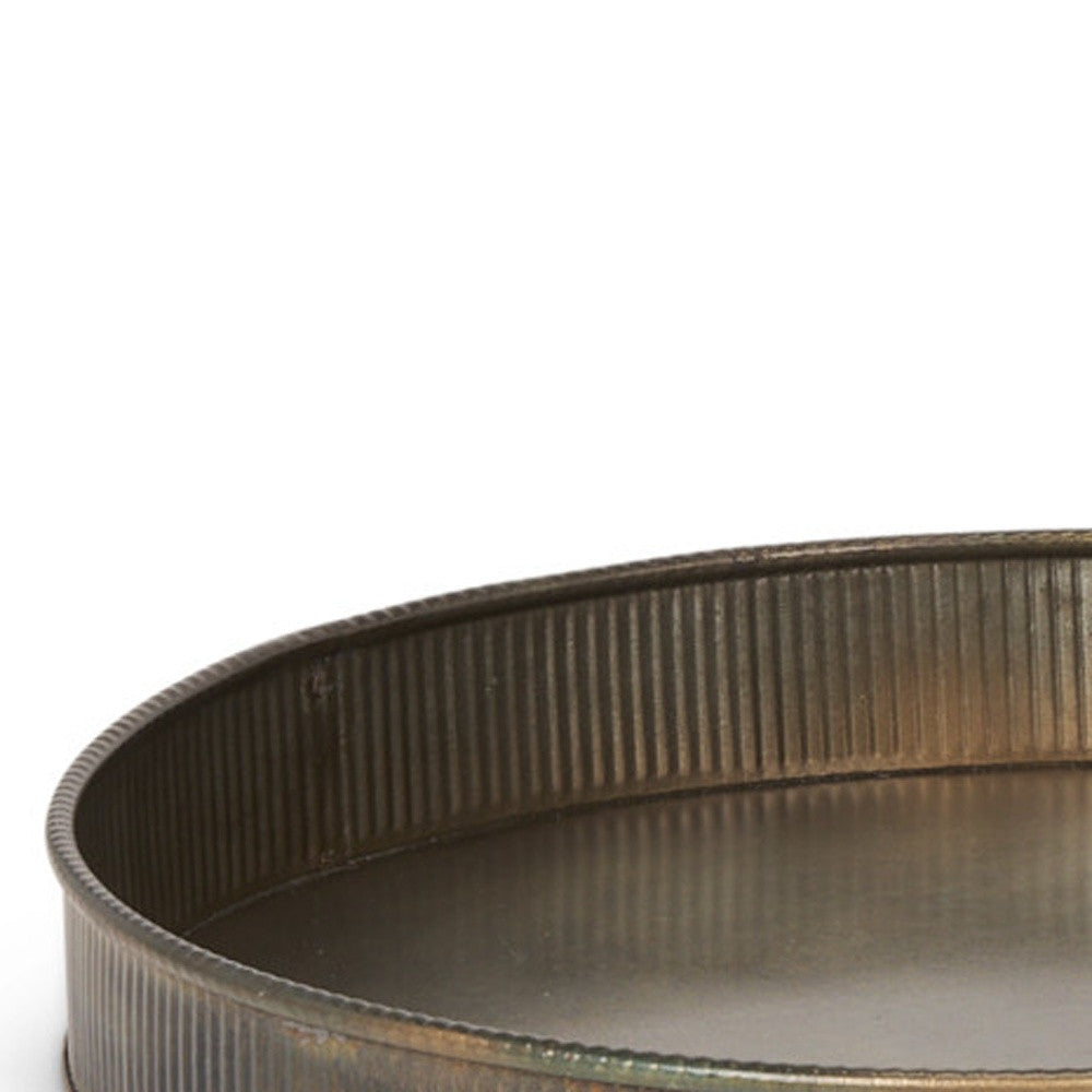 Set of Two Yellow Round Metal Handmade Serving Tray