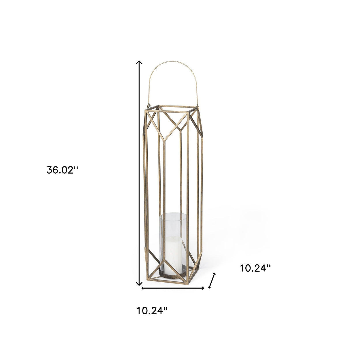 36" Gold Distressed Geometric Metal Tabletop Lantern Candle Holder