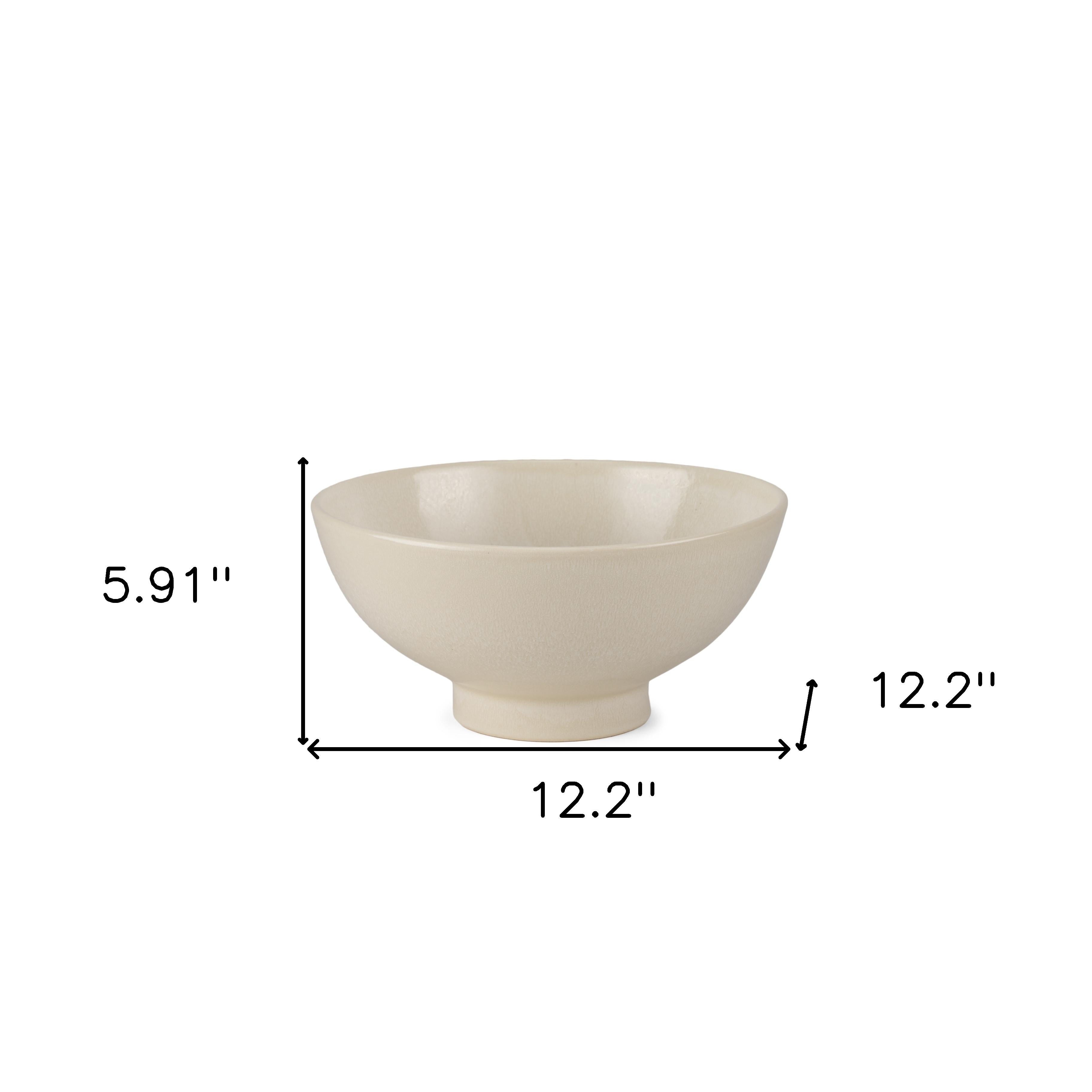 12" Cream Ceramic Round Pedestal Centerpiece Bowl