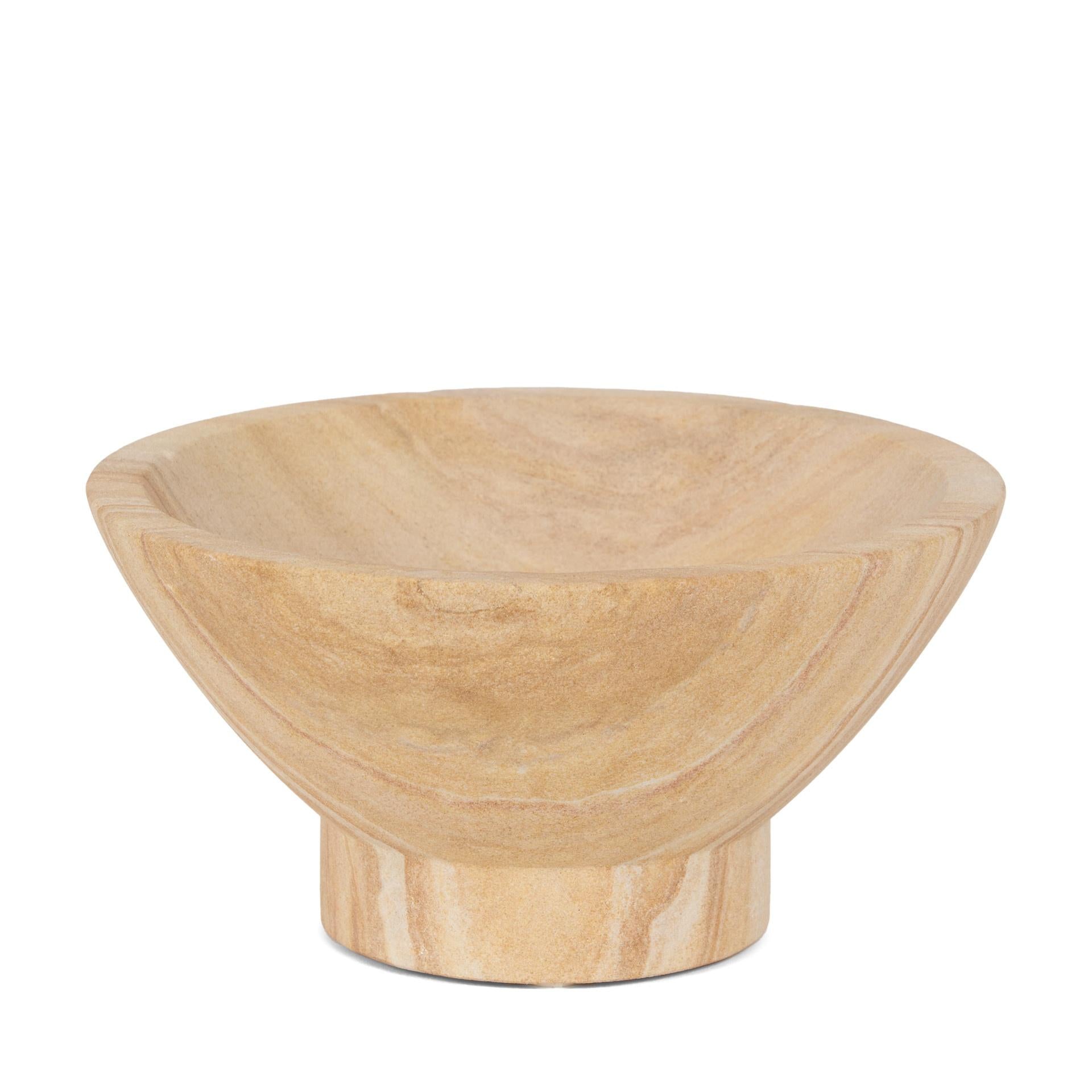8" Beige Sandstone Round Pedestal Centerpiece Bowl