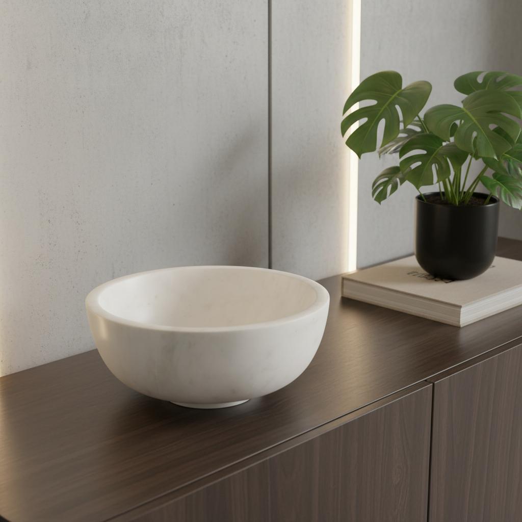 10" White Marble Round Centerpiece Bowl