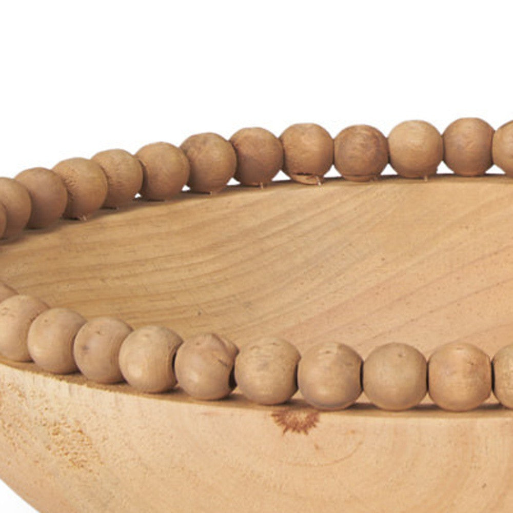 Set of Two Brown Solid Wood Beaded Edge Round Centerpiece Bowl