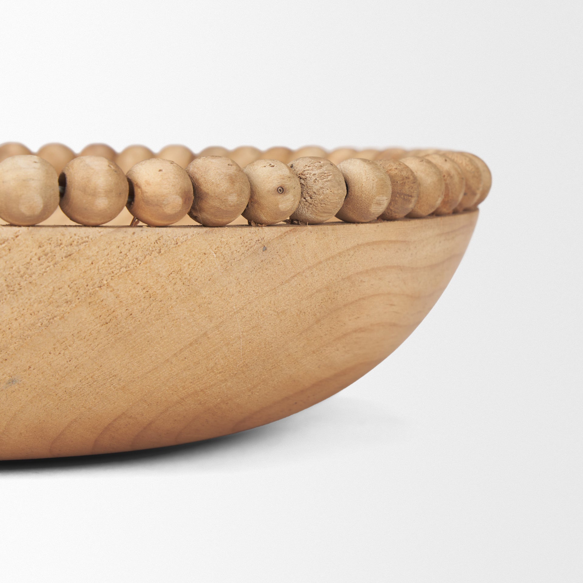 Set of Two Brown Solid Wood Beaded Edge Round Centerpiece Bowl